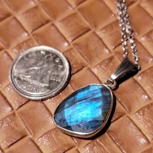 Facet-cut Dark Blue Labradorite Stainless Steel Necklace